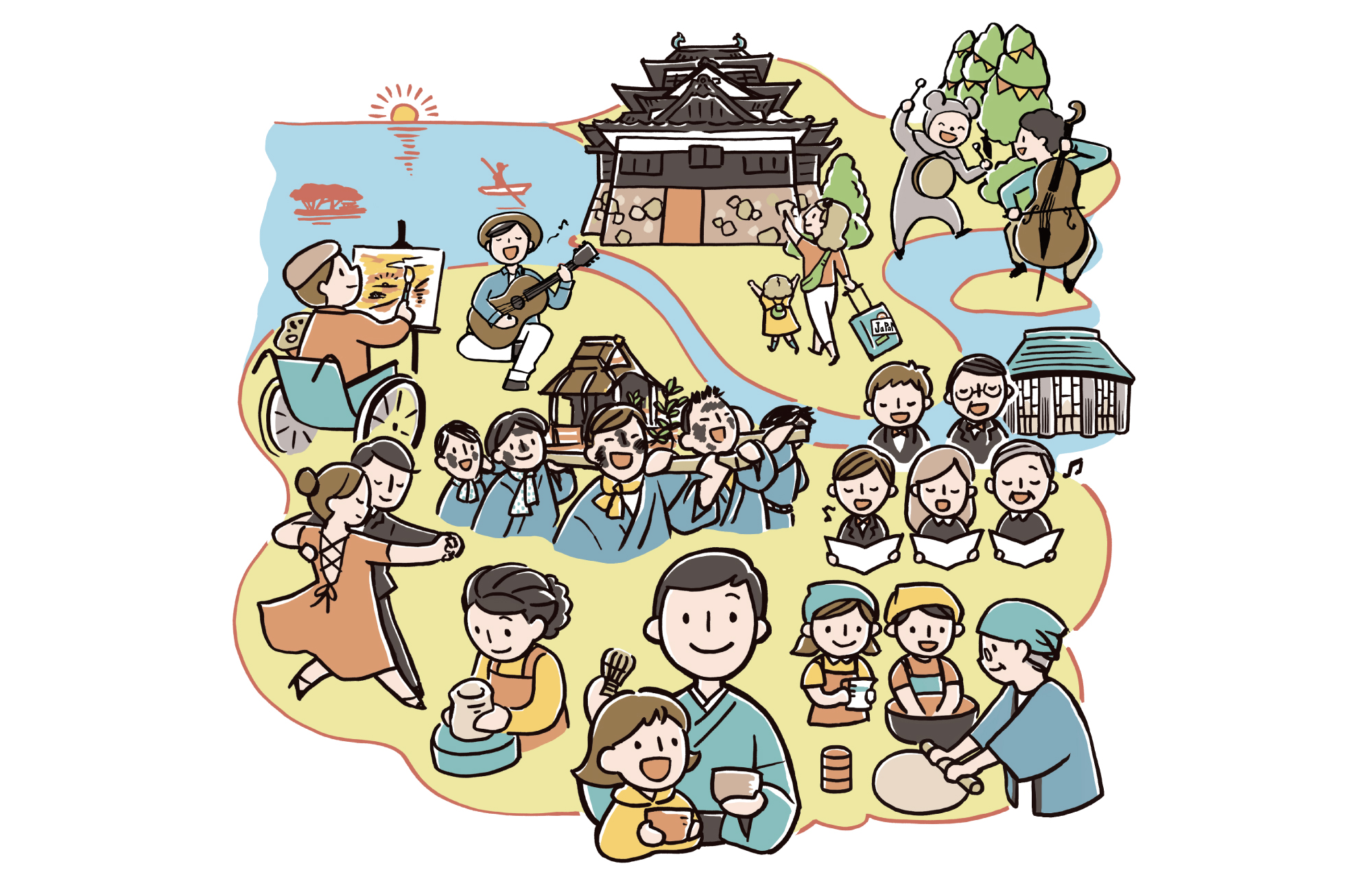 文化のまちの未来イメージ図を描く<br>「松江市伝統文化芸術振興計画実施計画」イラスト